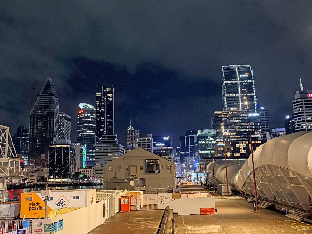 Auckland skyline as seen from the ports at night